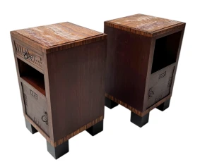 Two Art Deco Nightstands or Bedside Tables with Multi-Colored Marble Tops, 1930s